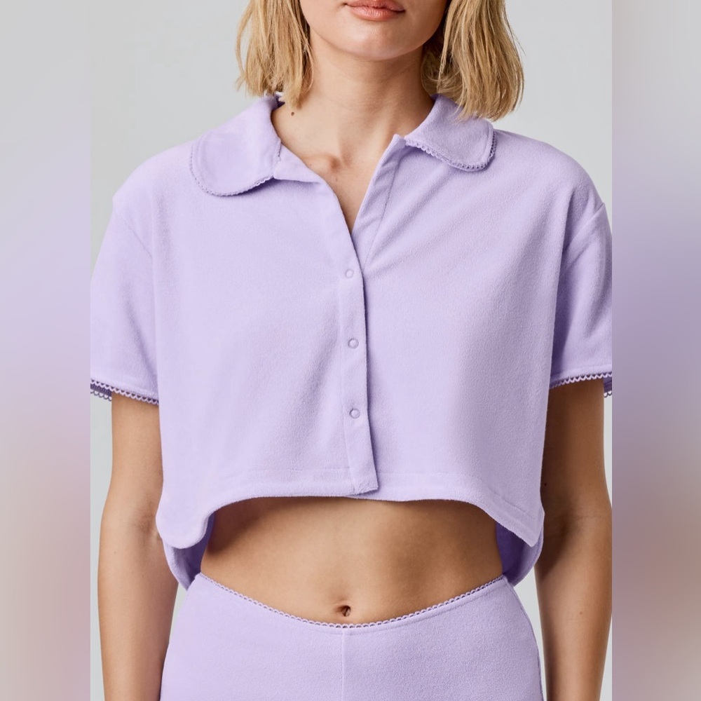 NWT Florence by Mills‎ Lavender Cropped Terry Cloth Snap-Up Top-Medium
